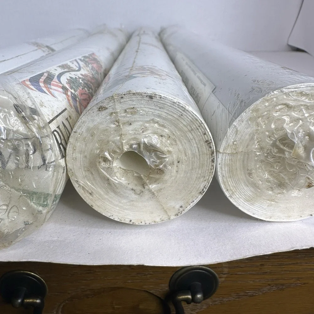 Imperial Wallpaper Vintage 5 DBL Rolls Prepasted‎ Fruit On Beige&White 000259663